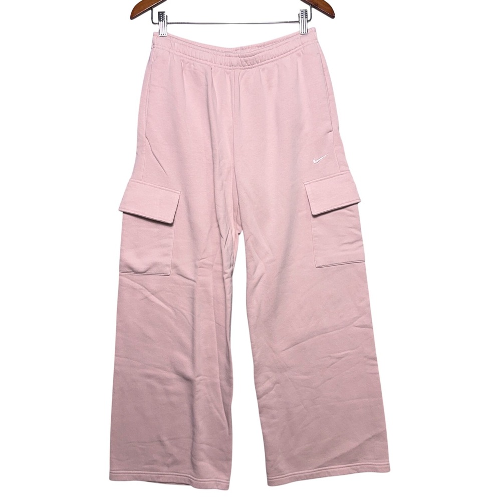 Nike Cargo Sweatpants Womens Small Pink Wide Leg Fleece Oversize Fleece